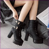 Short Boots Round Toe Leather Boots High Heel Women's Boots BadAssWear.fi