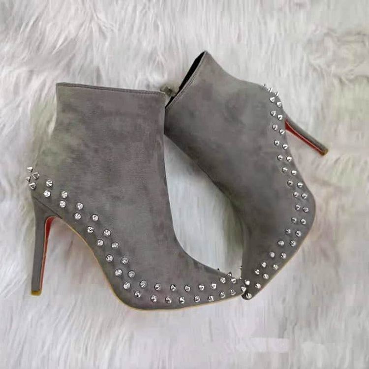 Suede Pointed Toe Gray Rivets Women&