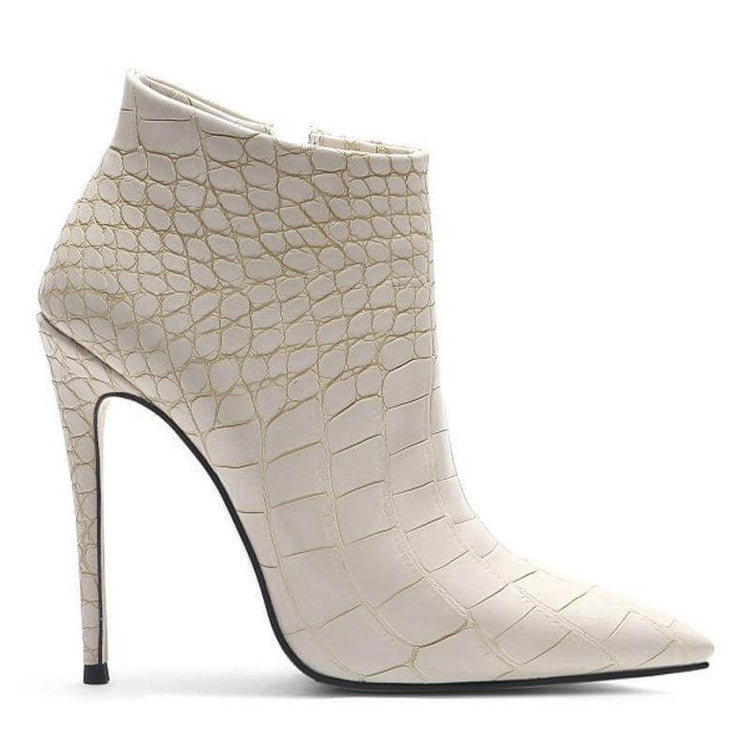 Retro Stone Pattern Nude Boots Fashion Thin Pointed Ankle BadAssWear.fi