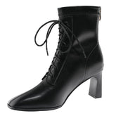 Square Toe High Heel Boots PU Leather Women Ankle Boots null