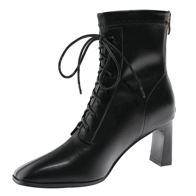Square Toe High Heel Boots PU Leather Women Ankle Boots null