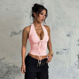 Women's Solid Color Halter Top With Lace Trim BadAssWear.fi