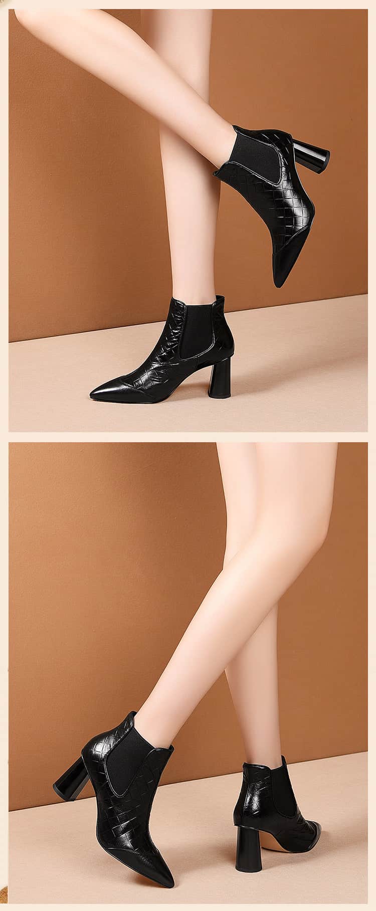 Thick Heel Pointed Toe Short Boots Women Plus Size Fashion BadAssWear.fi