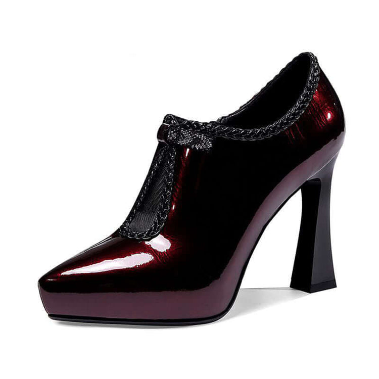 Block-heel Deep Patent Leather Low-top High Heels BadAssWear.fi