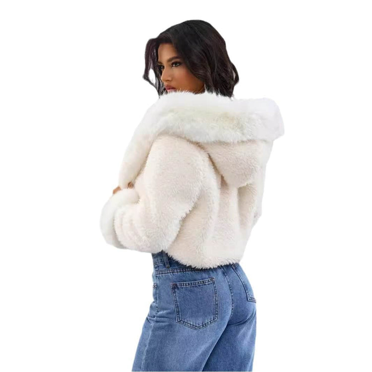 Cloud Soft Cropped Faux Fur Hooded Jacket For Women badasswear