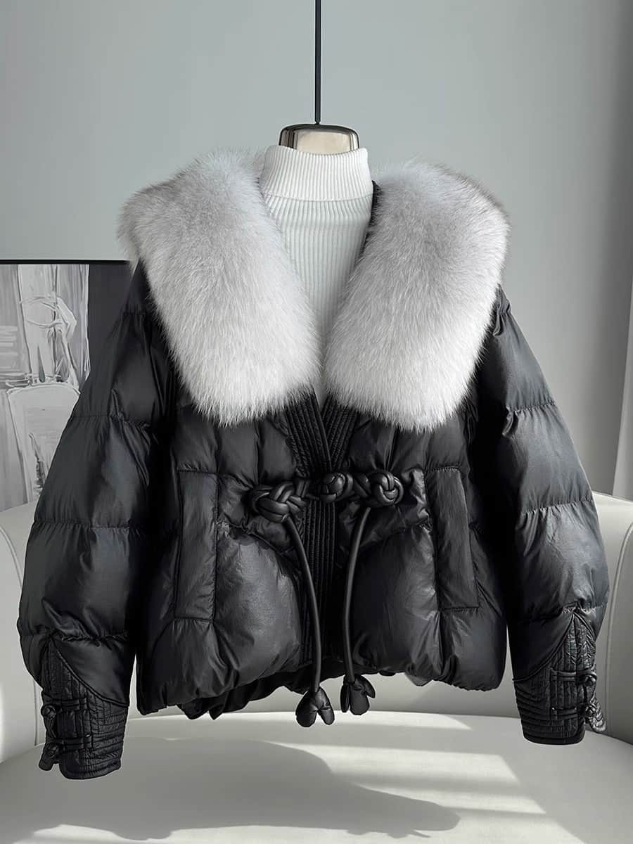 Polyester Women's Loose Thick Cotton Coat With Fur Collar BadAssWear.fi
