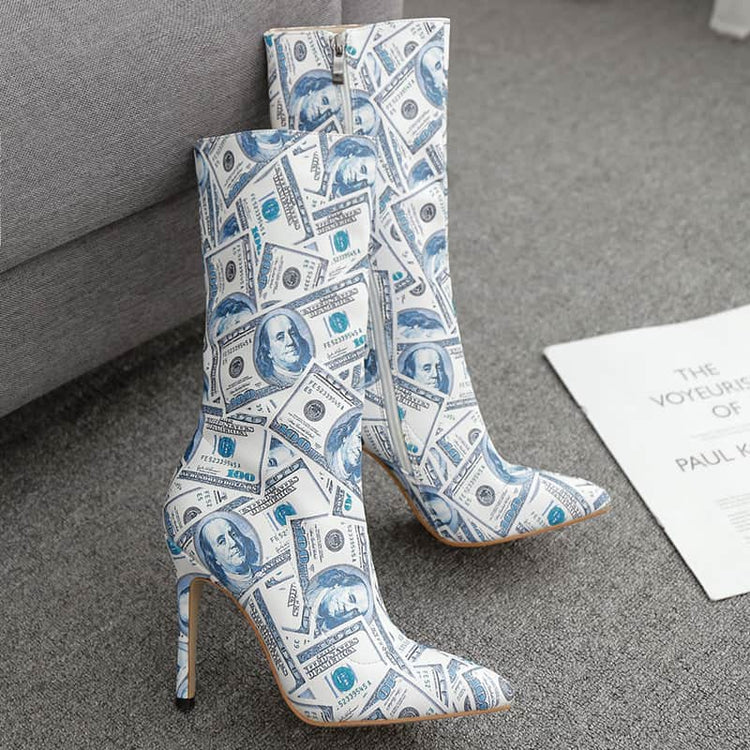 Pointed Toe Stiletto Mid Tube US Dollar Womens Boots BadAssWear.fi