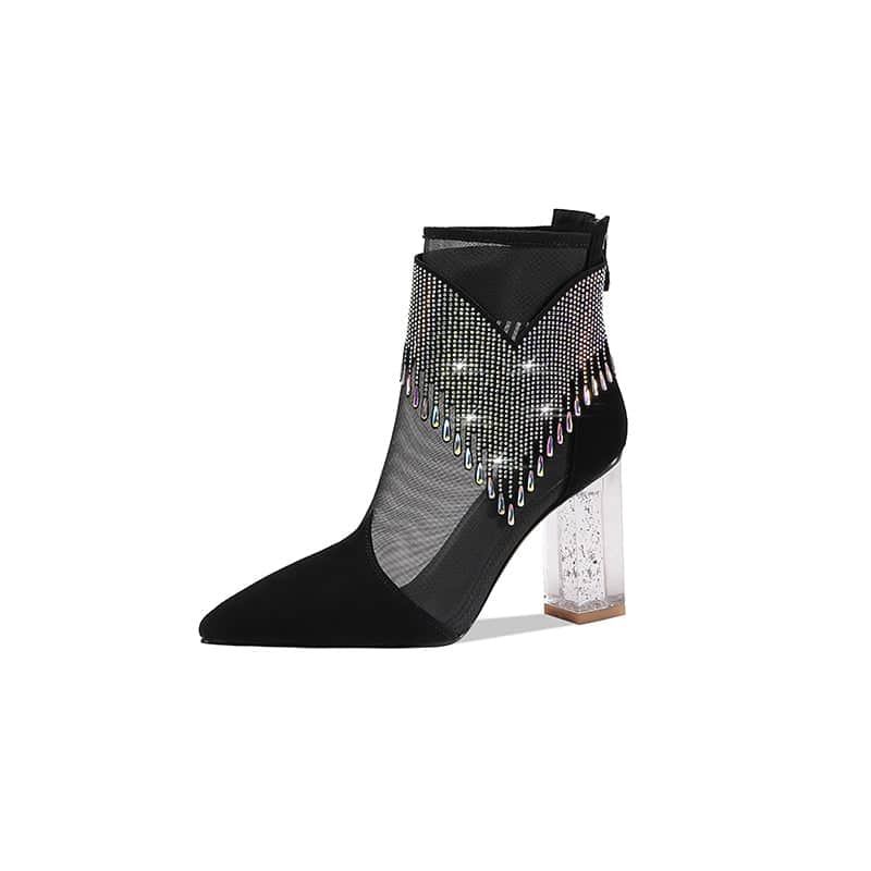 Women's New Leather Mesh Hollow High-heeled Short Sandals BadAssWear.fi