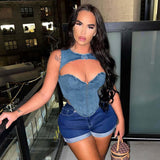 Autumn Denim Hollow Vest Top Women's Fashion Sexy Push-up Hot Girl BadAssWear.fi