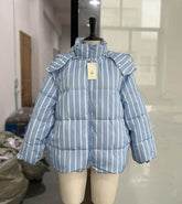 Warm Stand Collar Striped Hooded Cotton Coat Jacket BadAssWear.fi