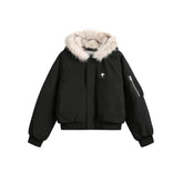 New Real Shot High Quality Fur Collar Short Connecting Cap Cotton Coat Jacket BadAssWear.fi