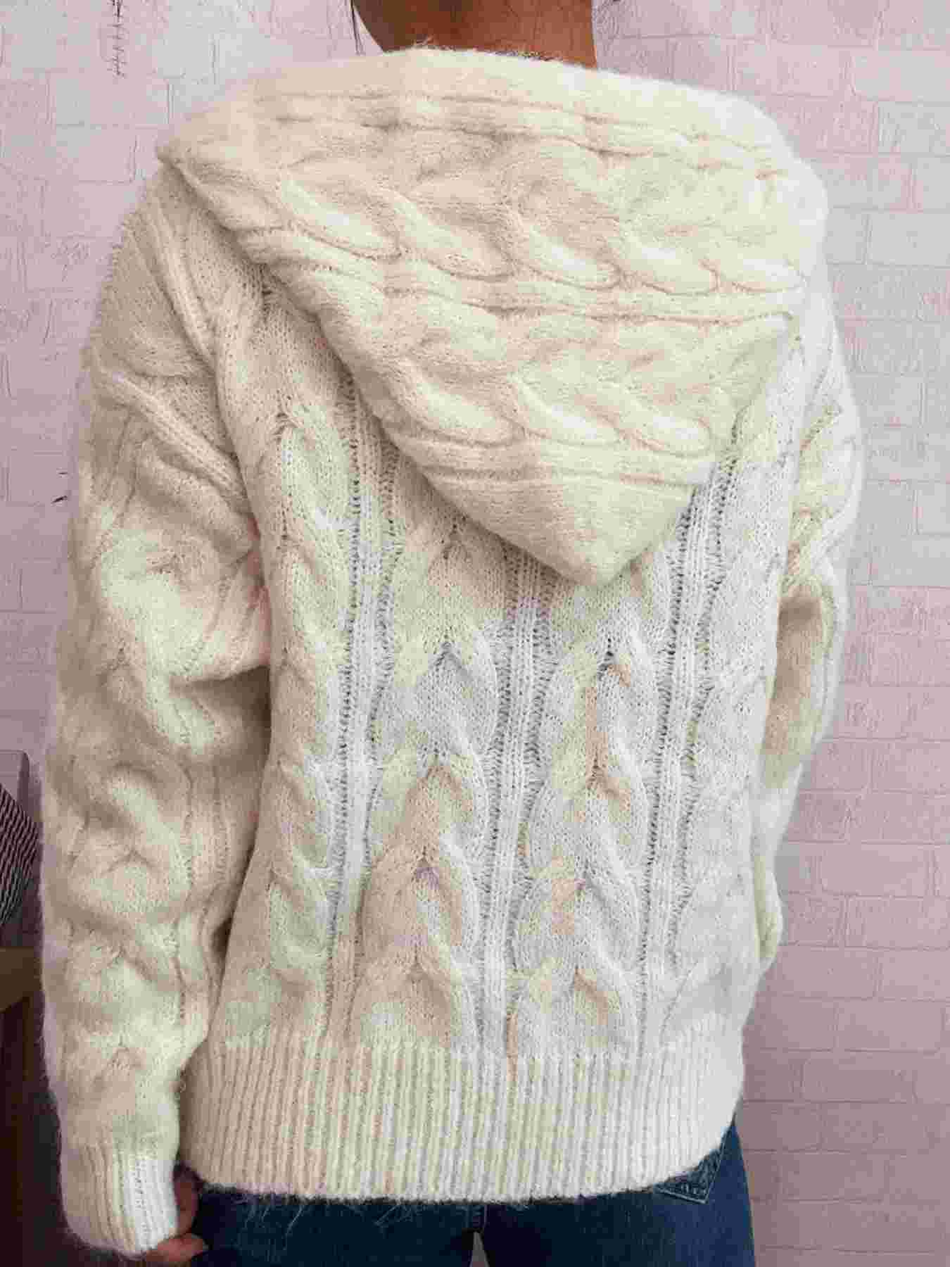 Women's Cable Knit Hooded Zip-Up Cardigan BadAssWear.fi