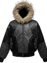 Men's Faux Fur Hooded Contrast Bomber Jacket Trendsi