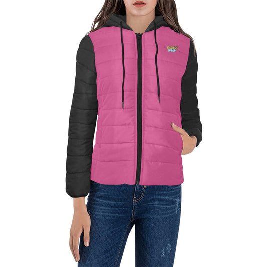 Women’s Pink and Black Hooded Padded Jacket BadAssWear.fi