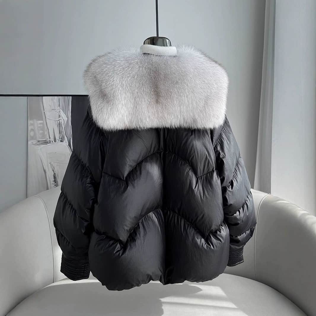 Polyester Women's Loose Thick Cotton Coat With Fur Collar BadAssWear.fi