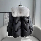 Polyester Women's Loose Thick Cotton Coat With Fur Collar BadAssWear.fi