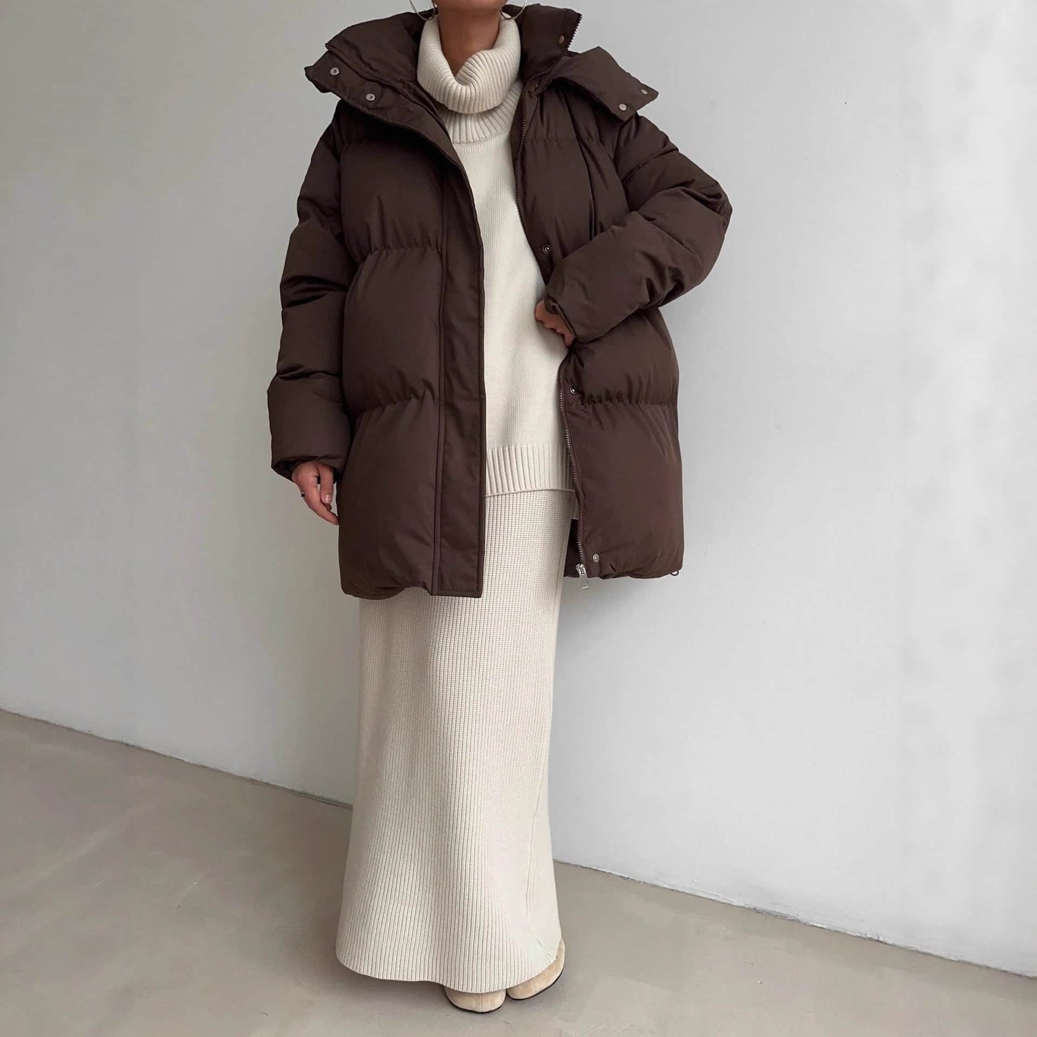 Casual Waist Tight Skinny Slimming Hooded Mid-length Bread Cotton-padded Jacket BadAssWear.fi