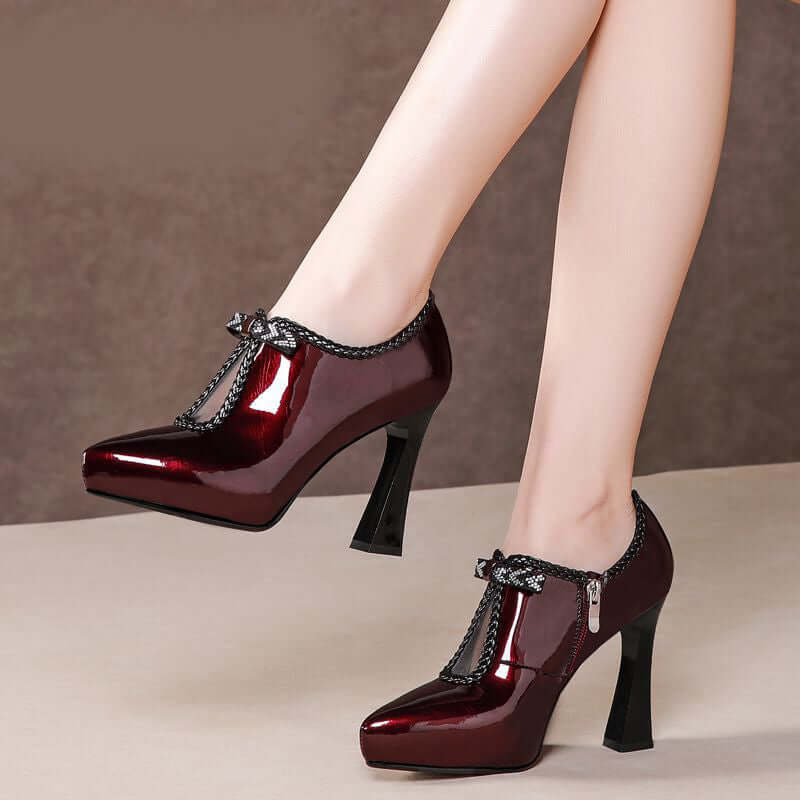Block-heel Deep Patent Leather Low-top High Heels BadAssWear.fi