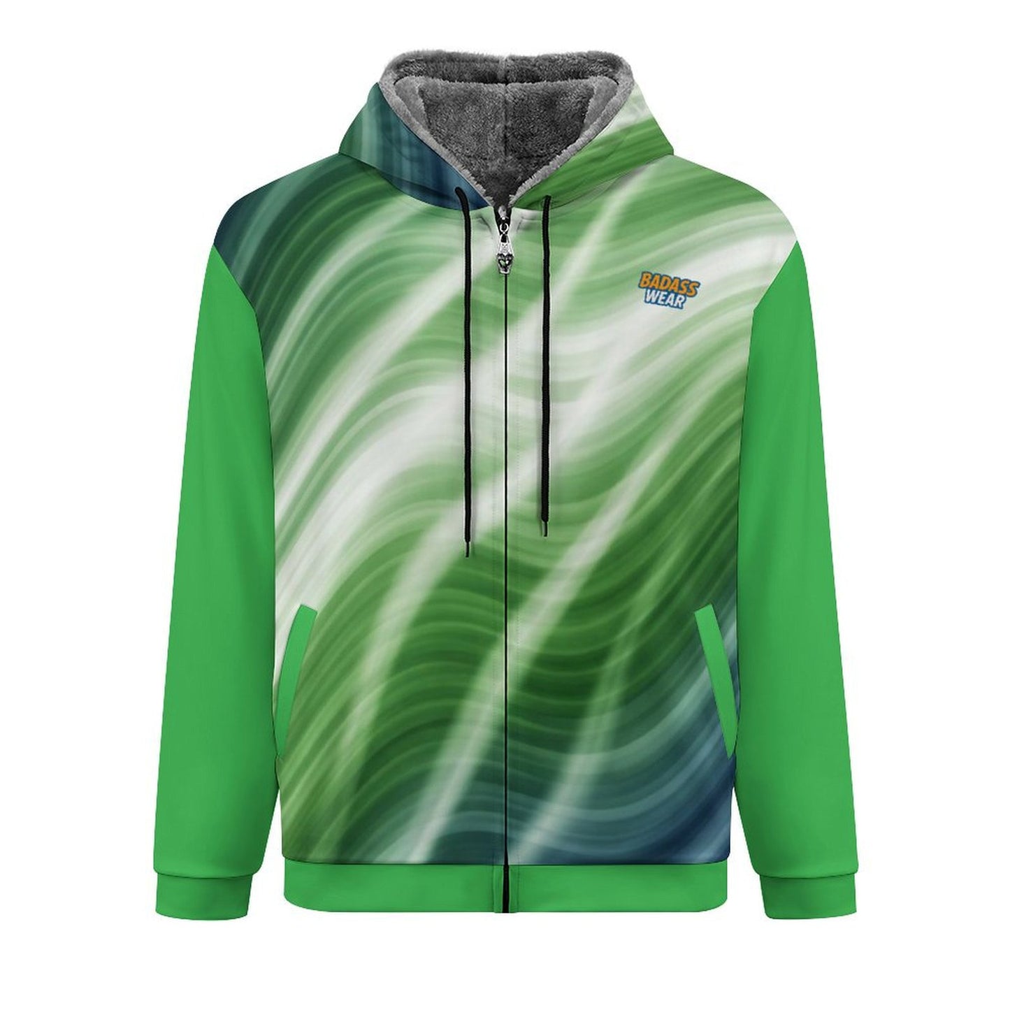 Men's Double Layer Fleece Zippered Hoodie full-color green
