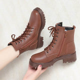 Women's Round Toe Cotton-padded Side Zipper Low Heel Casual Cowhide Shoes BadAssWear.fi