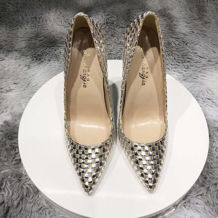 Golden Checkerboard Heels for Confident Women
