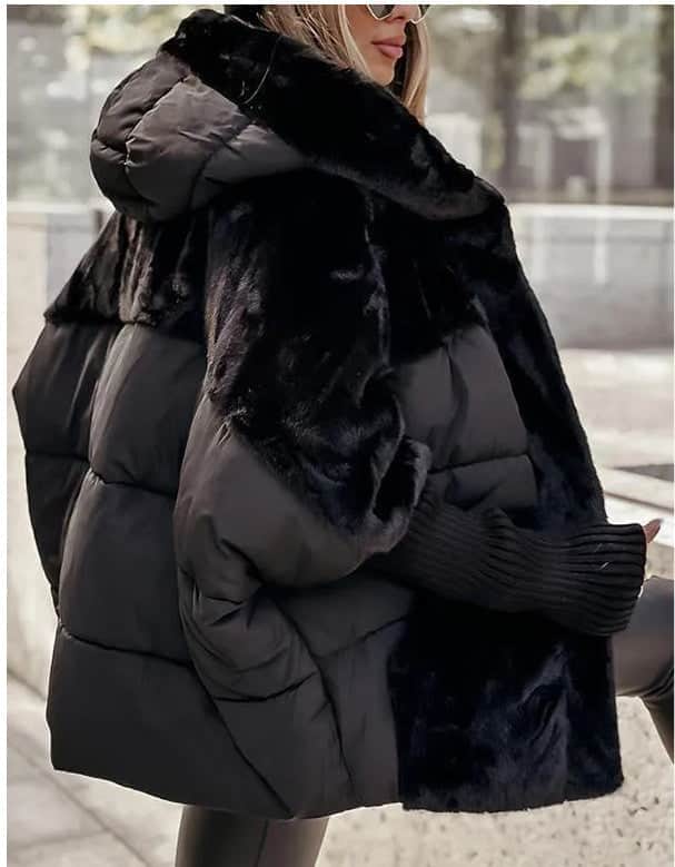 Women's Loose Cotton Coat Faux Fur Patchwork Winter Coat Comfort Chic Long Sleeve Hooded Jacket BadAssWear.fi