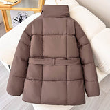Warm Lapel Plaid Coat With Belt Design Fashion Casual Thick Jacket Fall And Winter Women's Clothing BadAssWear.fi