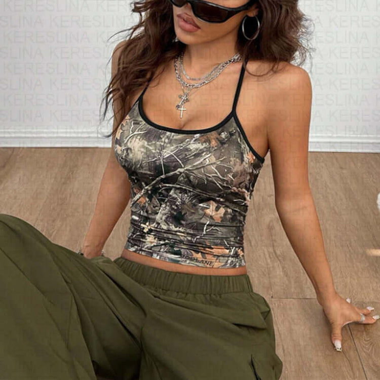 Spring And Summer Fashion Camouflage Print Short Top BadAssWear.fi