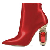 Luxury Rhinestone Gemstone Heel Women Side Zip Short Boots BadAssWear.fi