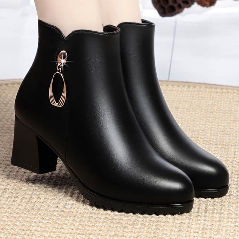 New Side Zipper Mid Heel Boots Women BadAssWear.fi