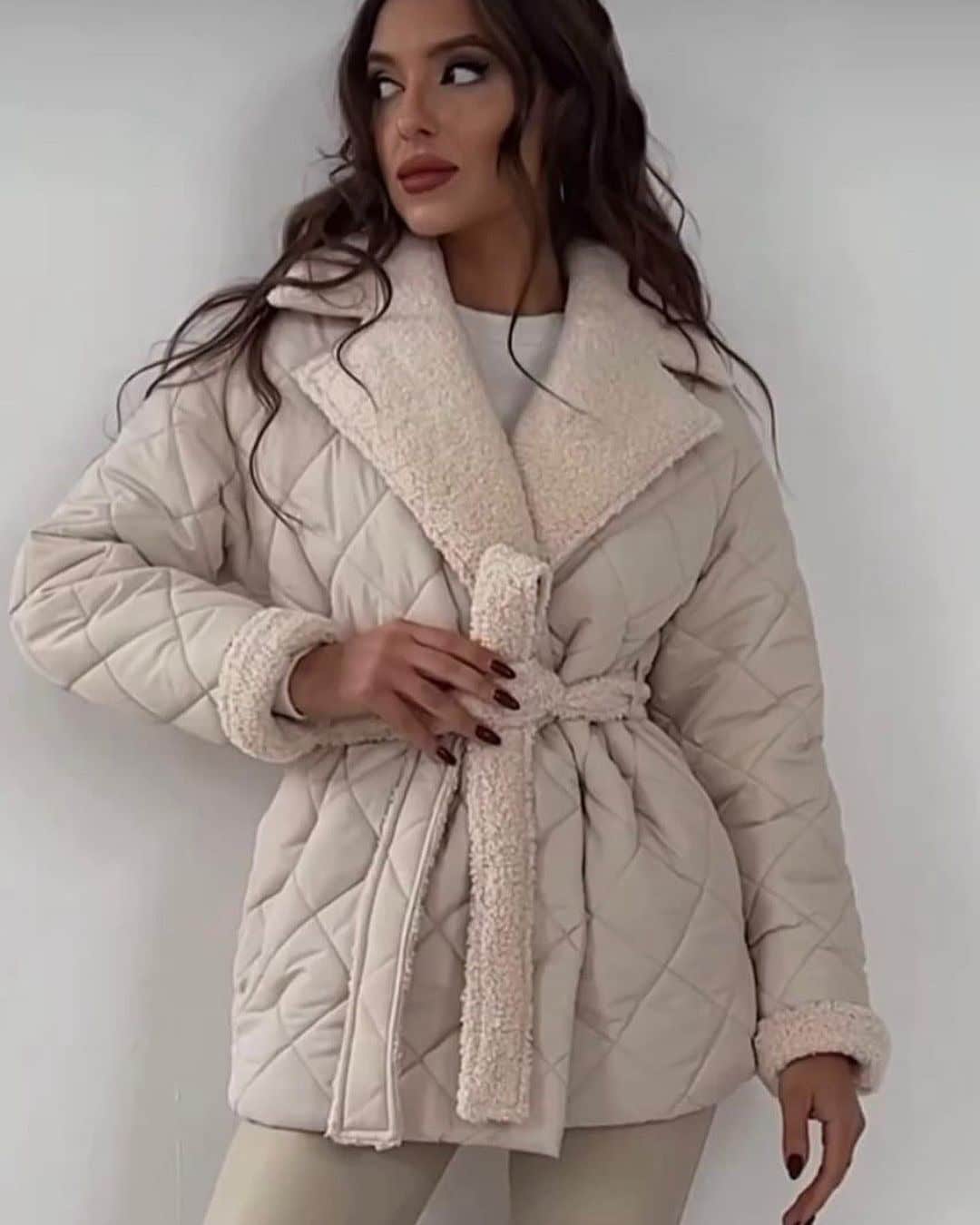 Winter Lapel Plaid Coat Fashion All-match Waist-tied Design Coat For Women Outwear Clothing BadAssWear.fi
