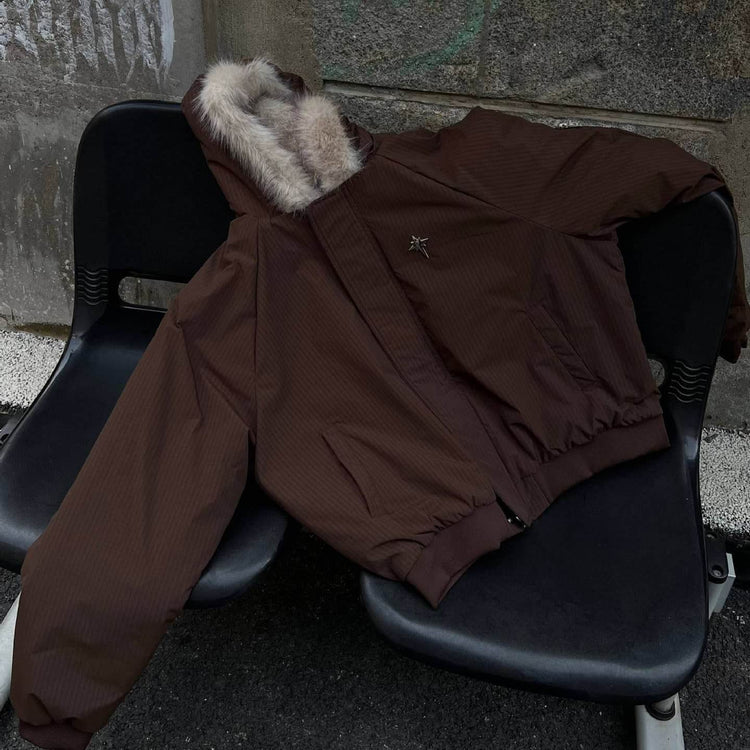 New Real Shot High Quality Fur Collar Short Connecting Cap Cotton Coat Jacket BadAssWear.fi