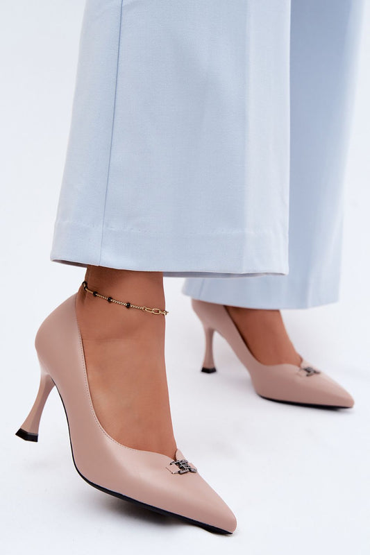 Beige pointed toe heels for women