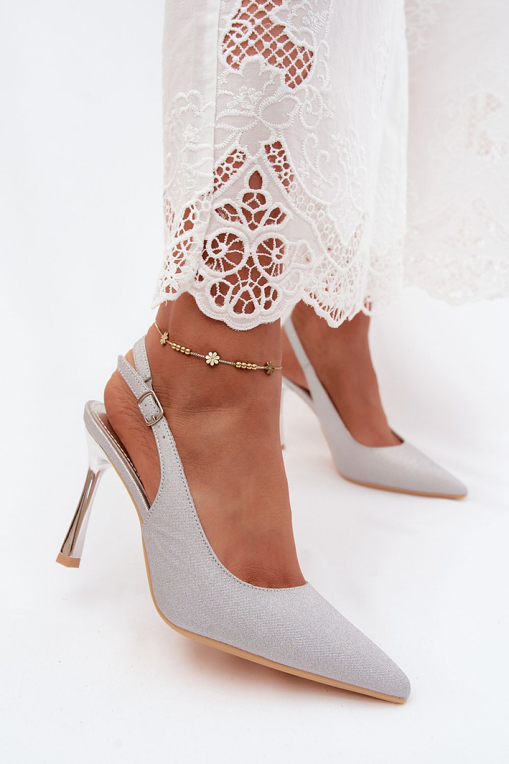 Grey glitter heels for women