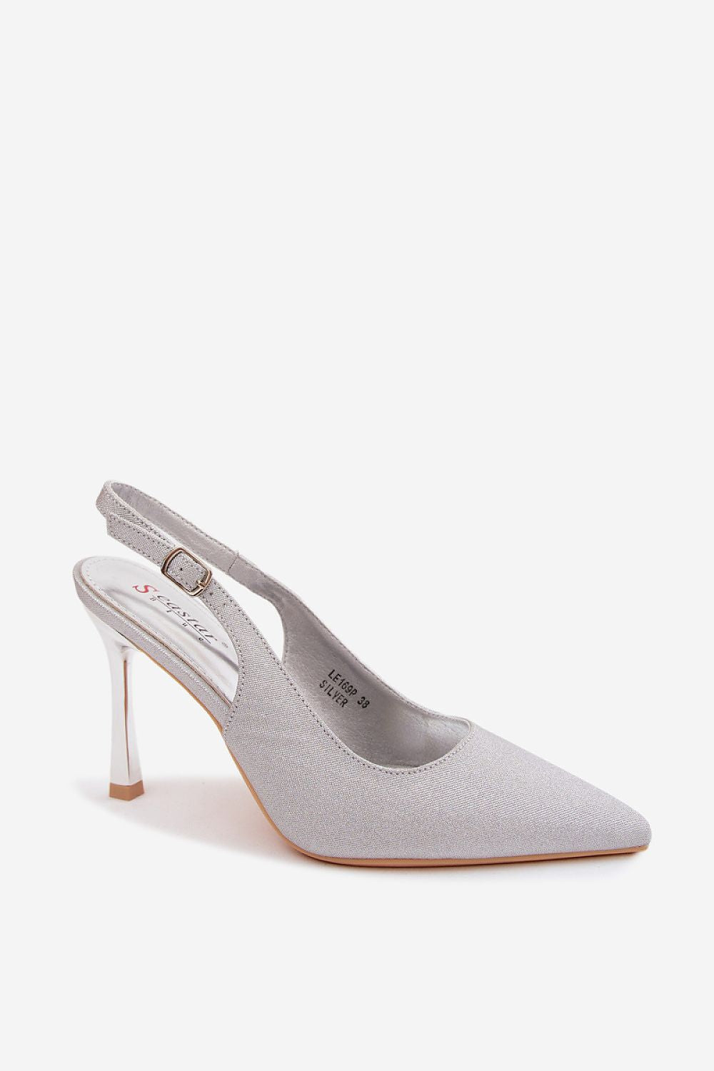 Silvera grey glitter heels front view
