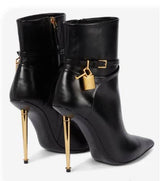 European Station Solid Color Cow Grain Pointed Toe Ankle Boots BadAssWear.fi