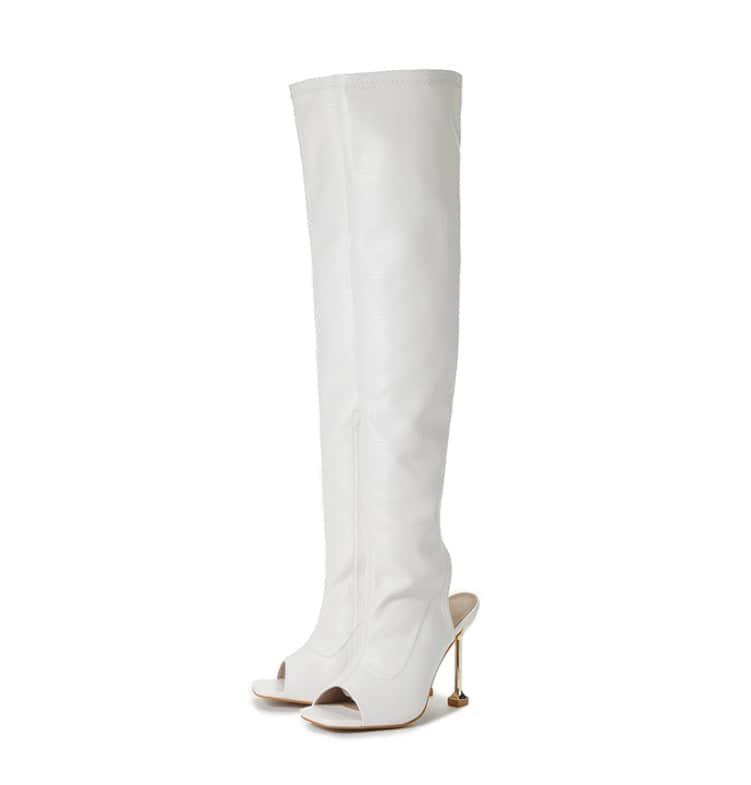 Womens Square Toe Cutout Over Knee Side Zip Cool Boots BadAssWear.fi