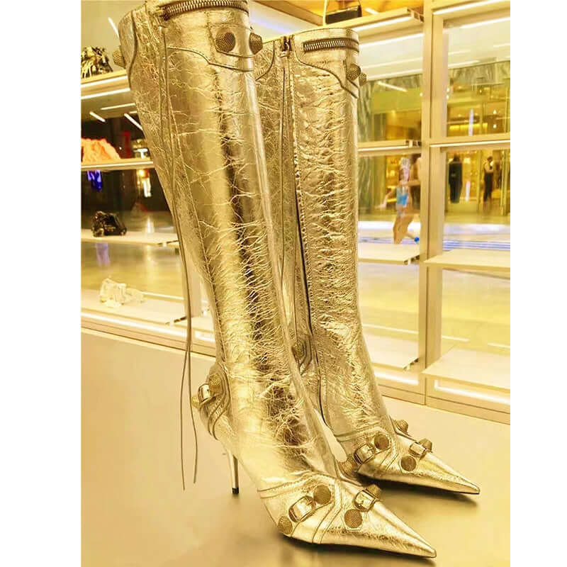 Rivet Pin Buckle Large Boots High Heels BadAssWear.fi