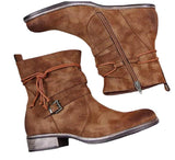 Western Boots Women Buckle Ankle Boots Side Zipper Shoes BadAssWear.fi