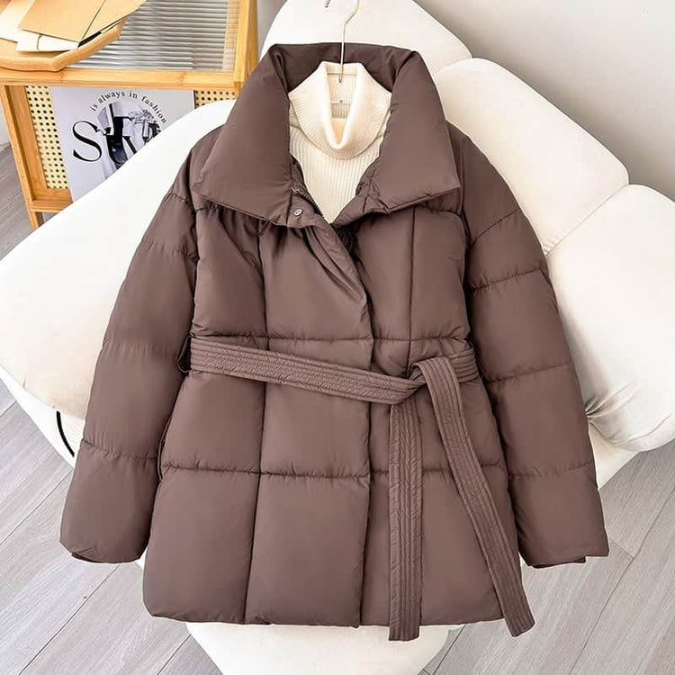 Warm Lapel Plaid Coat With Belt Design Fashion Casual Thick Jacket Fall And Winter Women&
