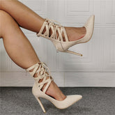 Stiletto Heel Lace-up Banquet Large Size Pointed Women&
