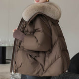 Down Cotton-padded Jacket Women's Short Fur Collar Thickened Coat Winter Clothing BadAssWear.fi