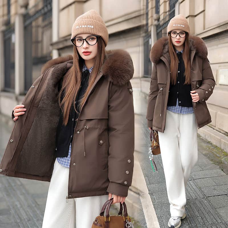 Fleece-lined Thickened Cotton Clothing Female Large Fur Collar Quilted Jacket BadAssWear.fi
