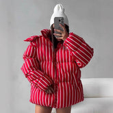 Warm Stand Collar Striped Hooded Cotton Coat Jacket BadAssWear.fi