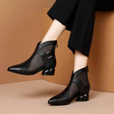 Soft Leather Flat Heel Net Boots Women&