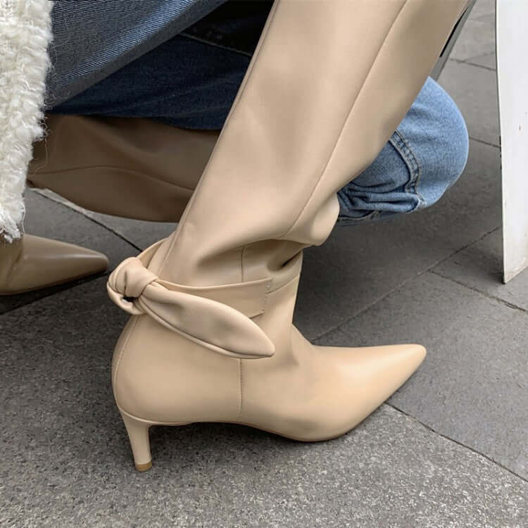 Women's Stiletto Bow High Cowhide Boots BadAssWear.fi