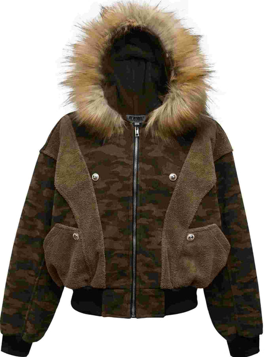 Men's Camouflage Faux Fur Hood Jacket BadAssWear.fi