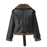 Autumn And Winter Short Flared Fur-Lined Coat With Collar BadAssWear.fi