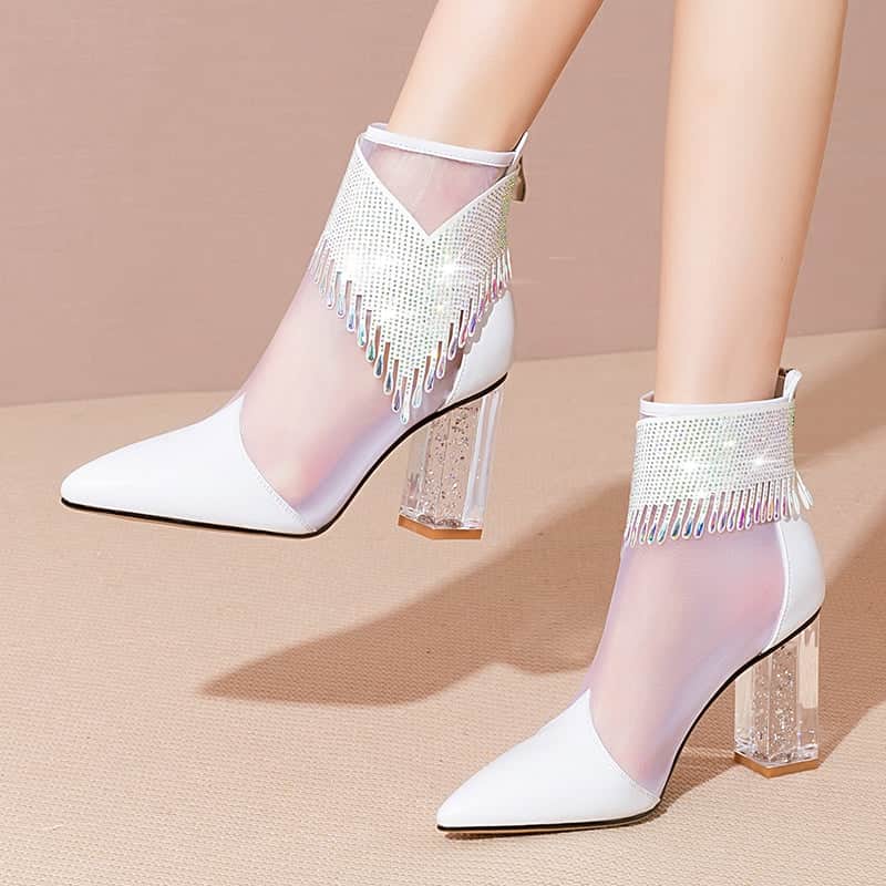 Women's New Leather Mesh Hollow High-heeled Short Sandals BadAssWear.fi