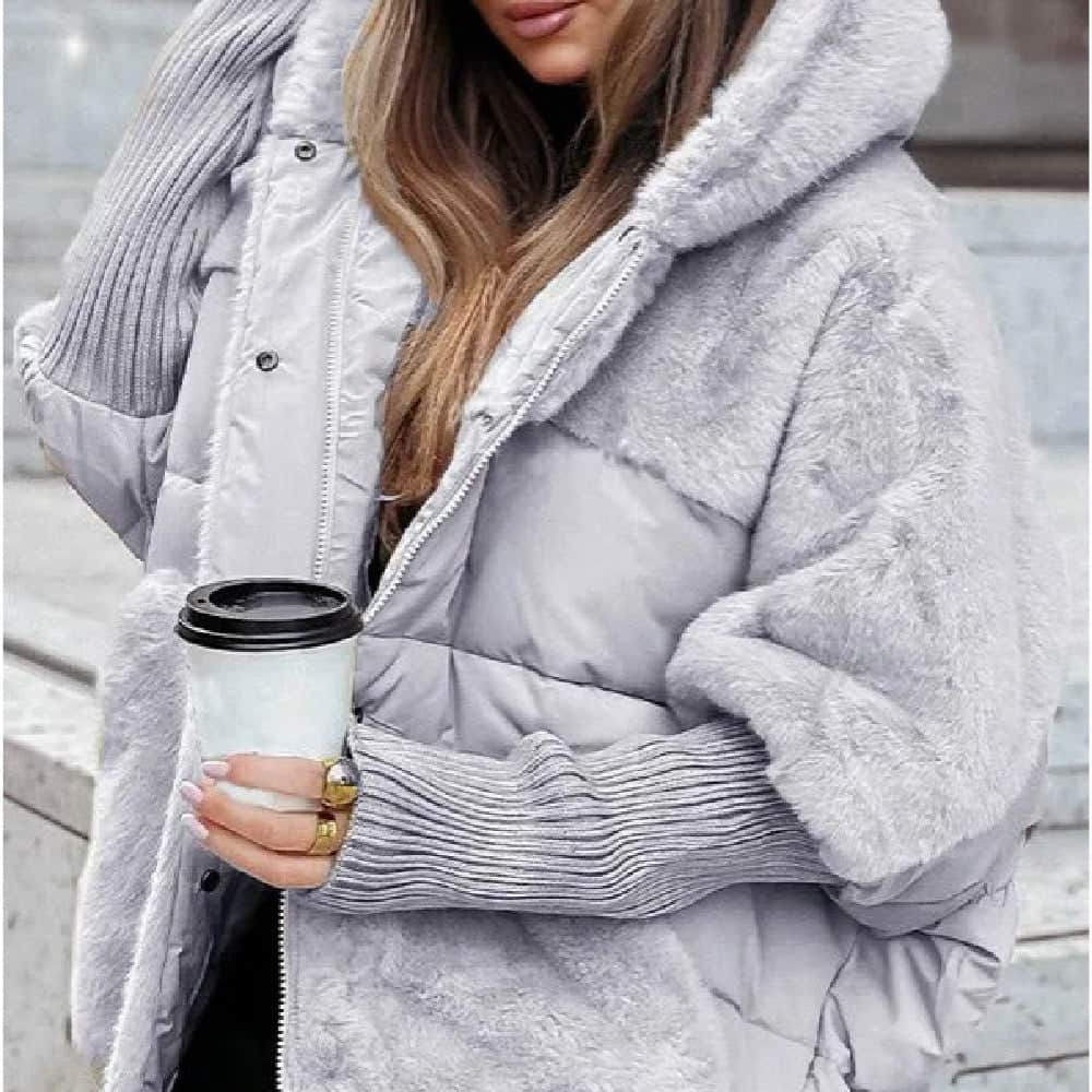 Women's Loose Cotton Coat Faux Fur Patchwork Winter Coat Comfort Chic Long Sleeve Hooded Jacket BadAssWear.fi